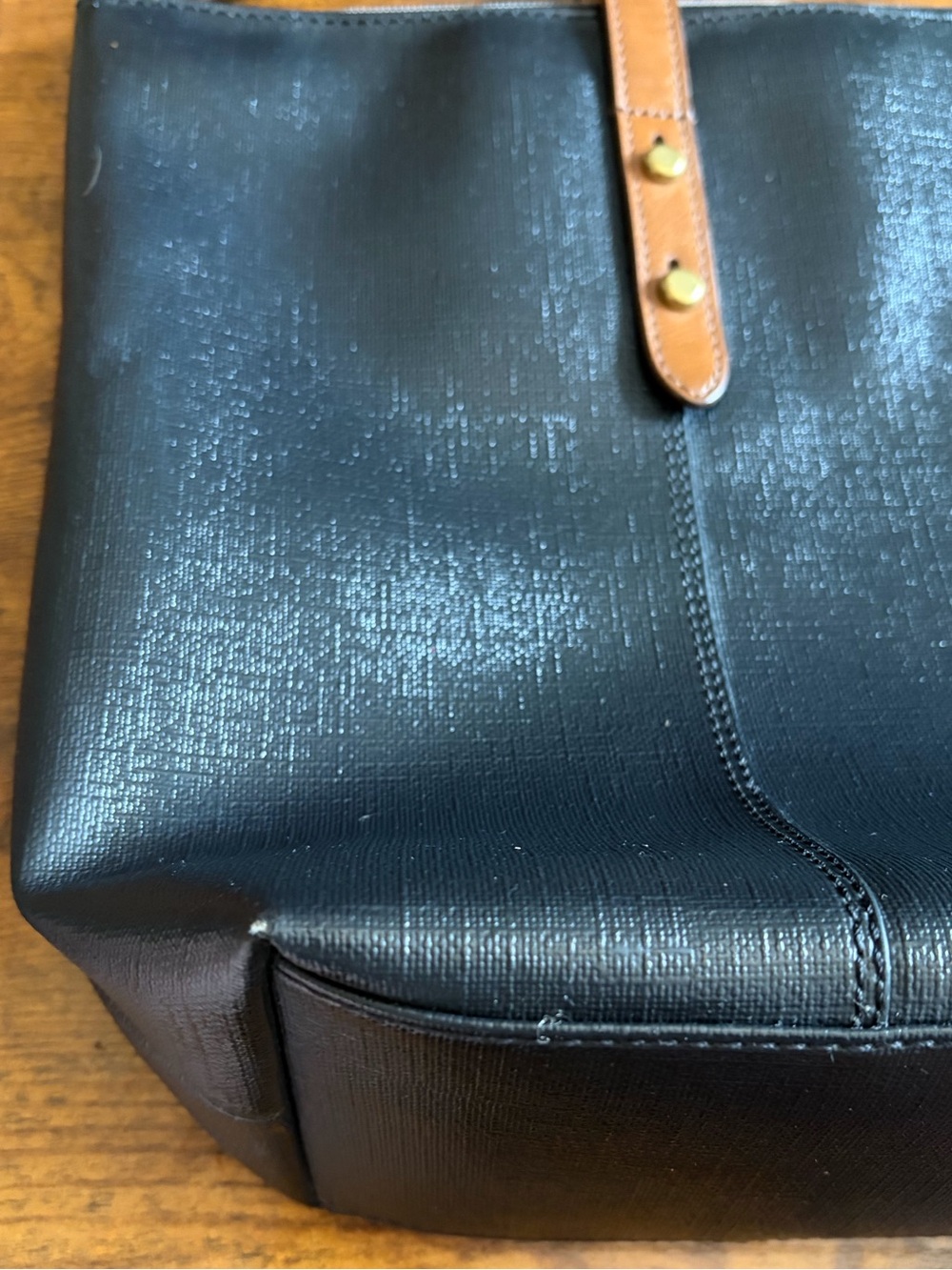 Fossil Jayda Tote Shoulder Bag Black Brown Vegan Leather Large Solid Neutral - Picture 5 of 12